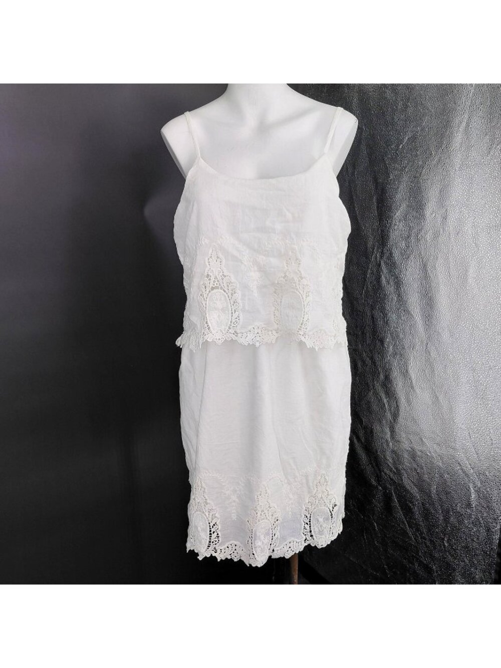 Dress Womens Large White Crochet Lace Embroidered Lined Sundress Boho Wedding